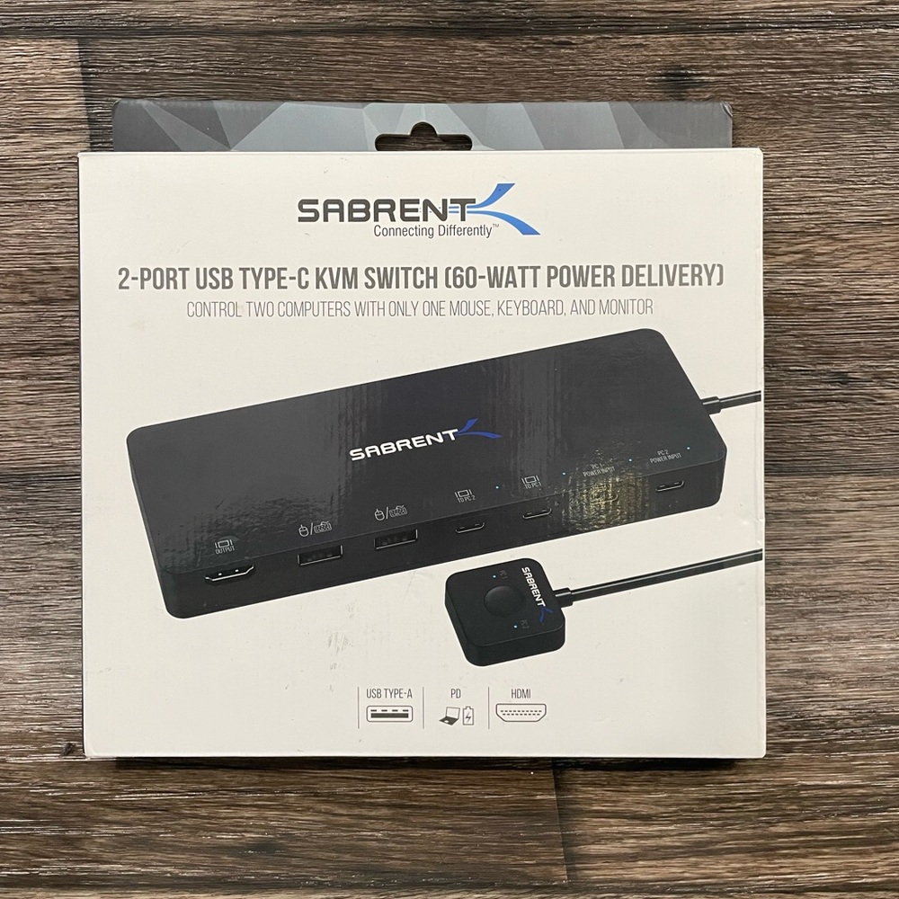 SABRENT‎ 2 Port USB Type C KVM Switch with 60 Watt Power Delivery Option